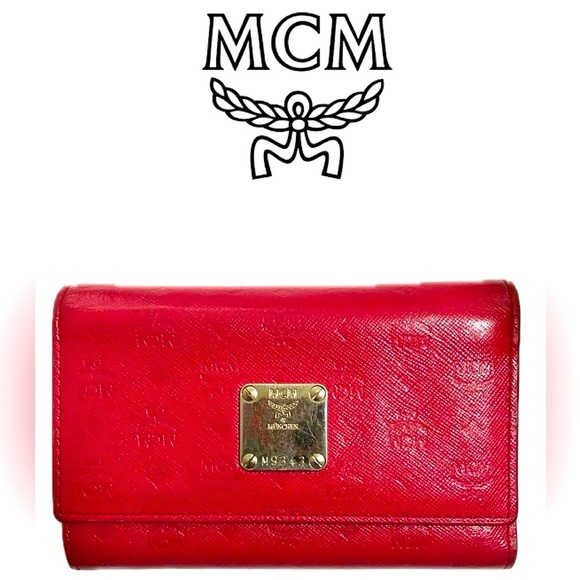 MCM Red Leather Tri-Fold Wallet - Picture 1 of 13
